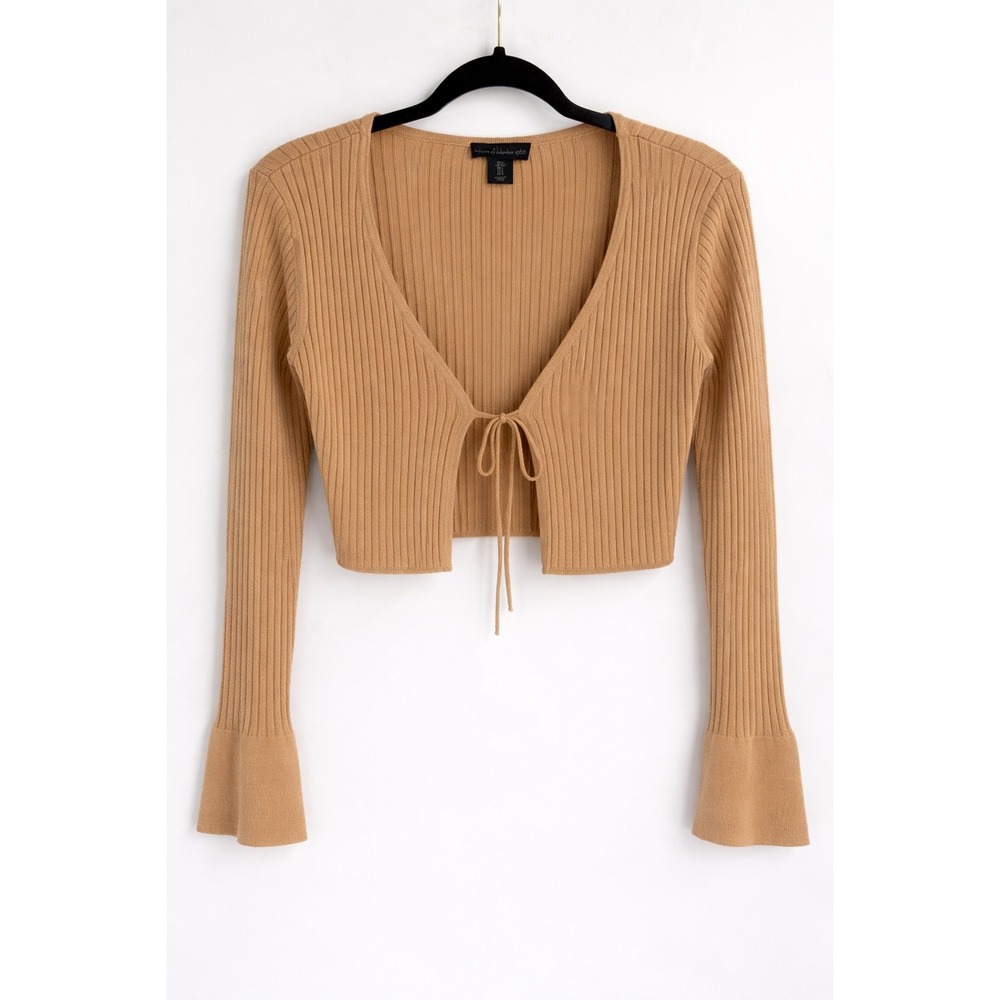 House of Harlow 1960 Cardigan S Tan Ribbed Tie Front Cropped Boho Top Festival